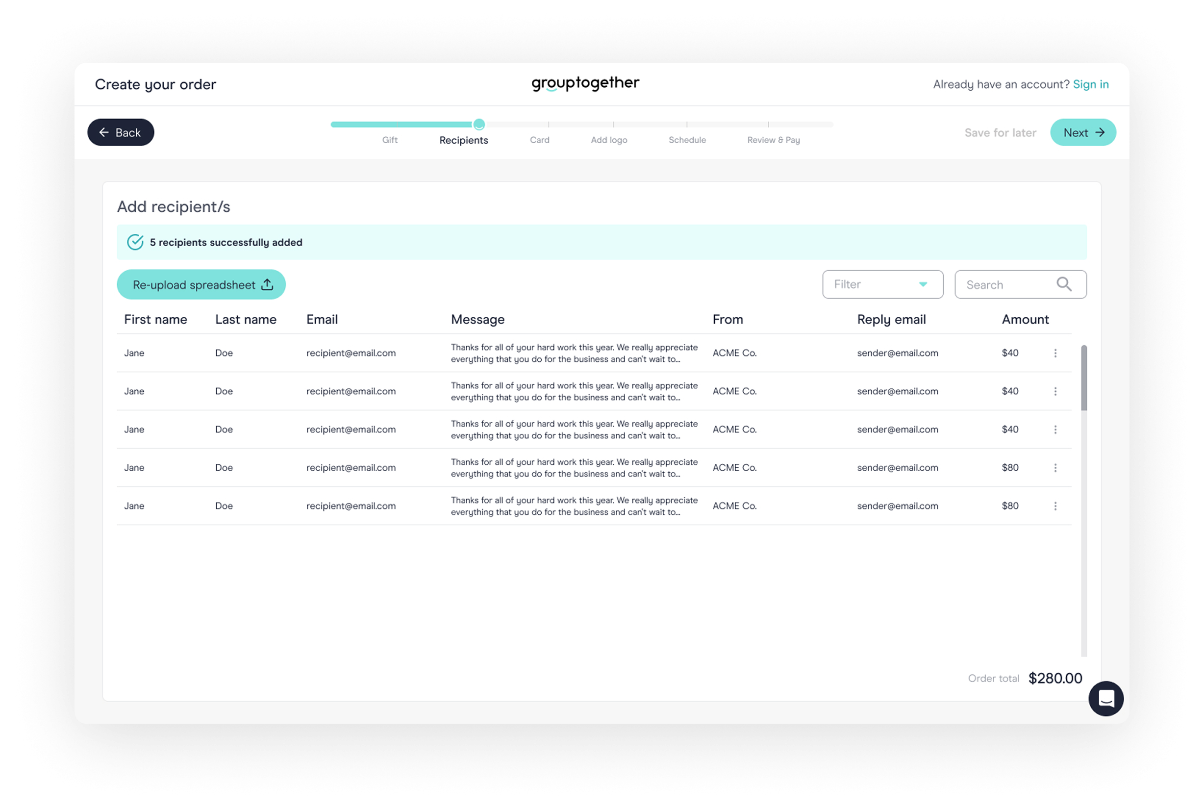 Upload your recipients