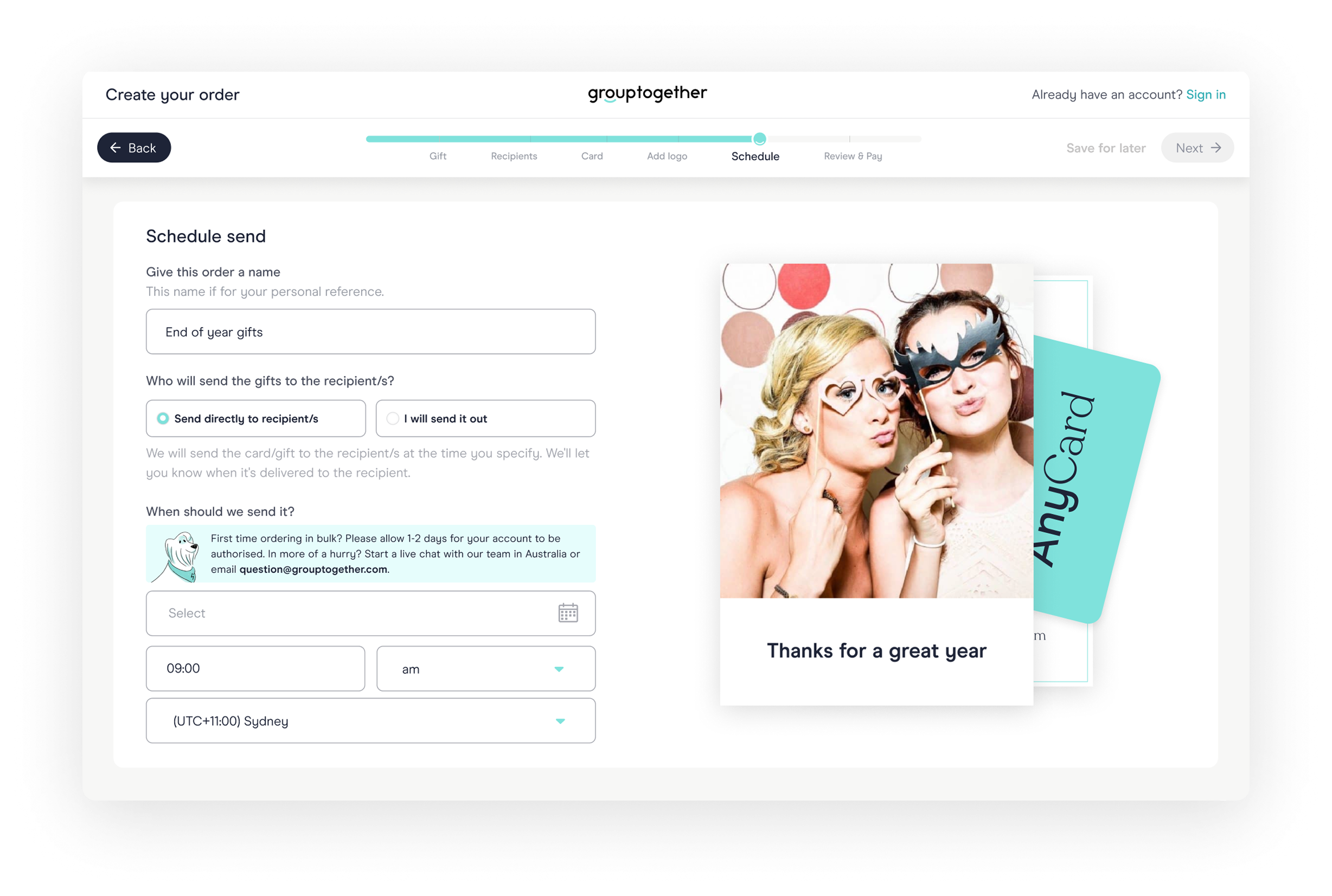 Choose the send date or download option