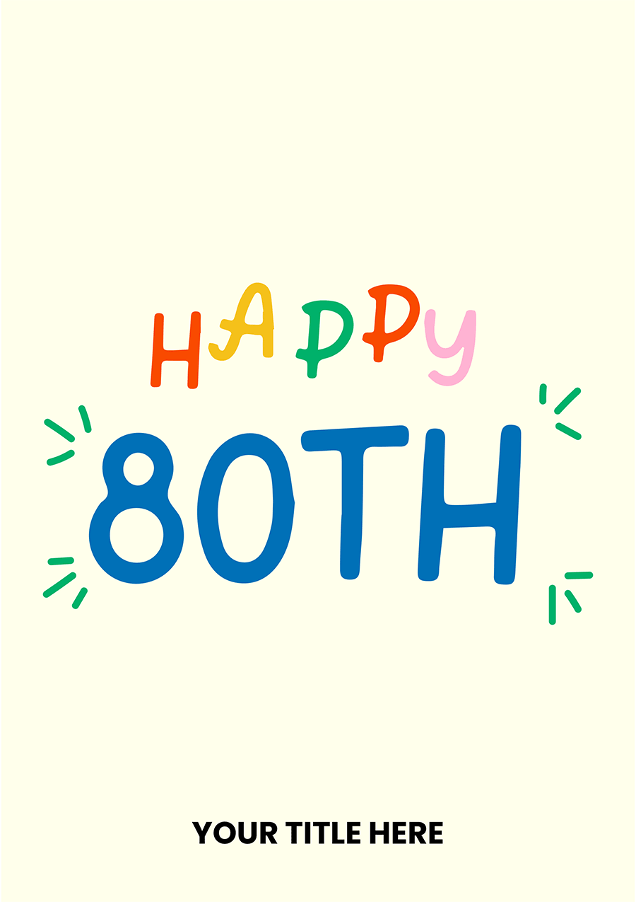 This groovy 80th birthday card features a retro-inspired design with a vibrant sunset and the text 'Welcome to the 80's.' It's a fun and nostalgic way to celebrate this milestone birthday. Add your own personalized message to make it extra special for the